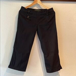 Sanctuary Button Waist Detail Capri Pants, Sailor Trouser, Black Size 27 FLAWED
